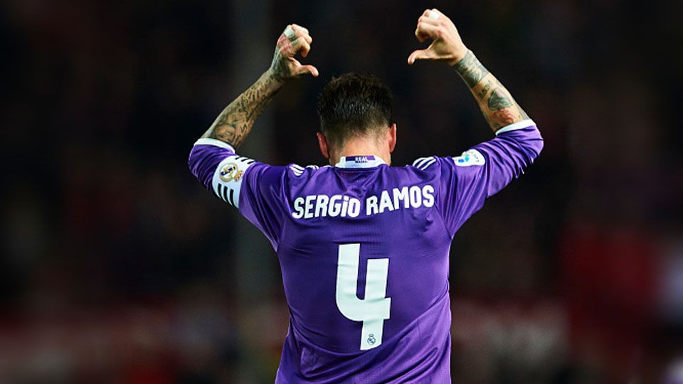 Sergio Ramos, bek tengah sekaligus kapten Real Madrid. Copyright: &copy; Aitor Alcalde/Getty Images